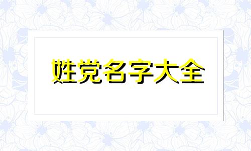 姓党名字大全 姓党的名字,有诗意